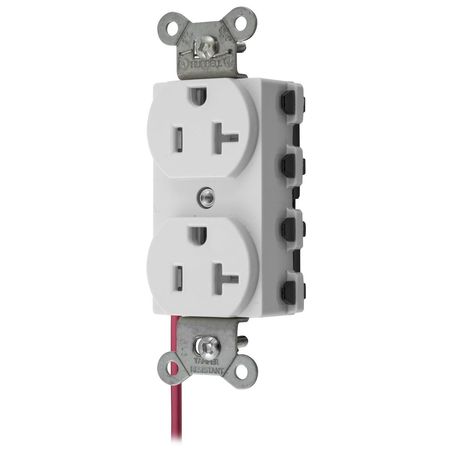 HUBBELL WIRING DEVICE-KELLEMS Straight Blade Devices, Receptacles, Duplex, SNAPConnect, Tamper Resistant, Split Circuit, 20A 125V, 2-Pole 3-Wire Grounding, 5-20R, Nylon, White, USA SNAP5362WSCTRA